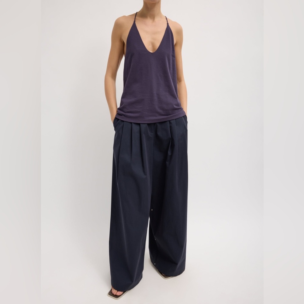 Tibi Women's Bio Twill Triple Pleat Pant Size 10 Dark Navy ORIG $695